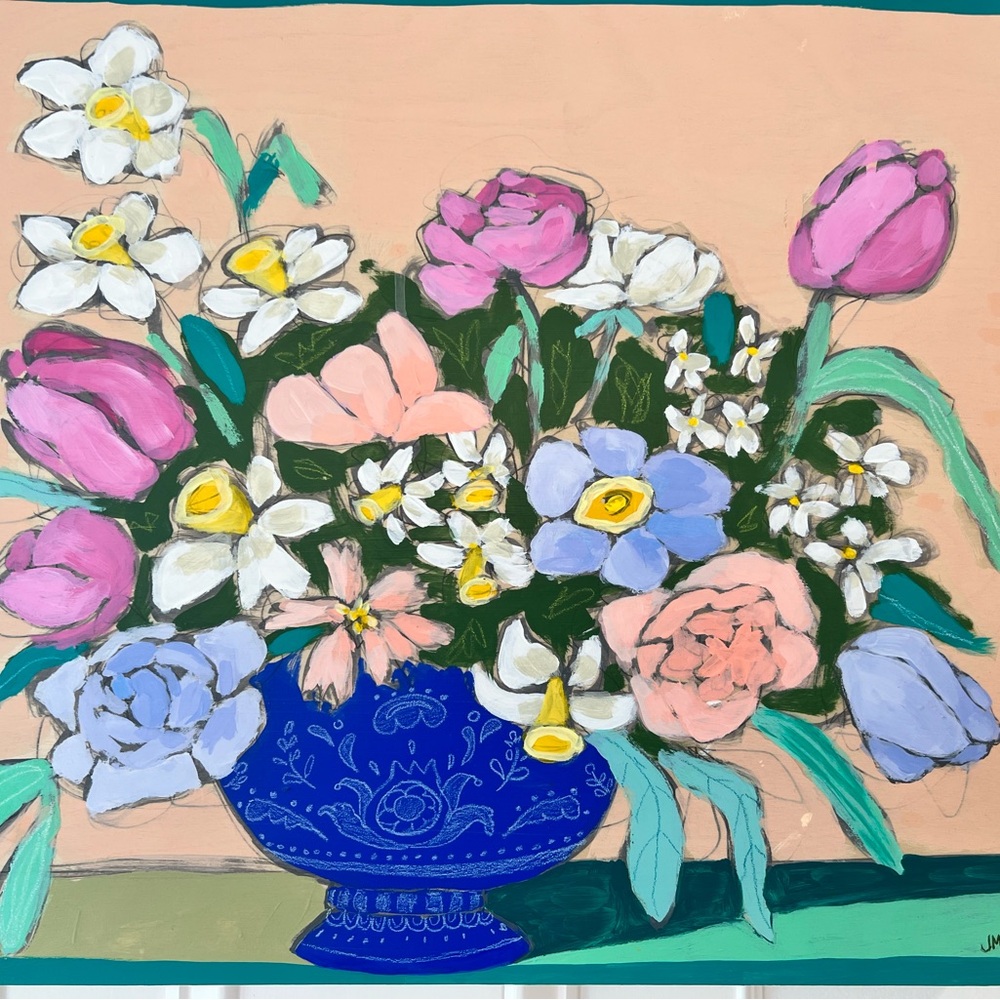 Teal lines and Flowers